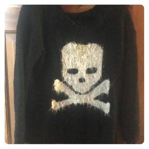 Sweater project black sparkly skull sweater